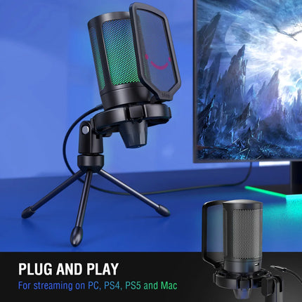 RGB USB Gaming Microphone for PC, PS, MAC - Podcasters, Gamers, Influencers"